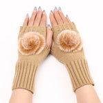 Gants Mitaines en Fourrure pour Femmes Automne et Hiver, en Tricot de Laine Chaude, Noir, Blanc, Gris Foncé, Gris Clair, Café, Rouge Vin, Kaki, Crème
