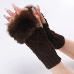 Mitaines courtes en fourrure pour femme, tricotées avec des losanges, chaudes, sans doigts, coloris : beige, gris foncé, gris clair, blanc, noir, rouge bordeaux, tibétain, café, kaki