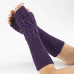 Gants d'hiver tricotés sans doigts en laine motif jacquard feuilles pour hommes et femmes, coloris : violet, noir, blanc, jujube, gris clair, café, gris foncé