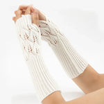 Gants d'hiver tricotés sans doigts en laine motif jacquard feuilles pour hommes et femmes, coloris : violet, noir, blanc, jujube, gris clair, café, gris foncé