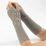Gants d'hiver tricotés sans doigts en laine motif jacquard feuilles pour hommes et femmes, coloris : violet, noir, blanc, jujube, gris clair, café, gris foncé