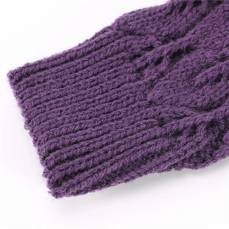 Gants d'hiver tricotés sans doigts en laine motif jacquard feuilles pour hommes et femmes, coloris : violet, noir, blanc, jujube, gris clair, café, gris foncé