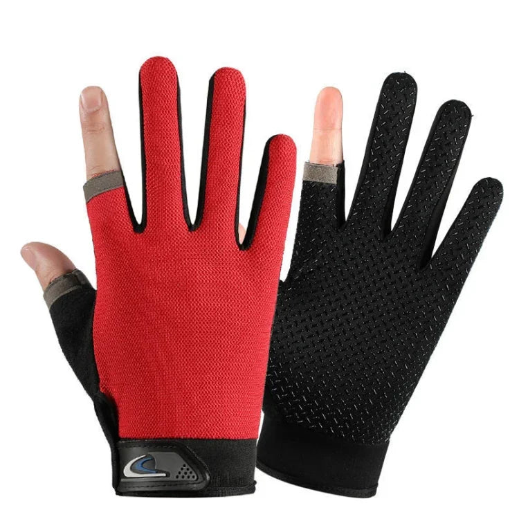 1 paire de gants de pêche QX0008 d'extérieur, anti-soleil, antidérapants, à deux doigts exposés, taille unique