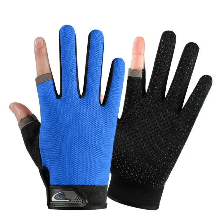 1 paire de gants de pêche QX0008 d'extérieur, anti-soleil, antidérapants, à deux doigts exposés, taille unique