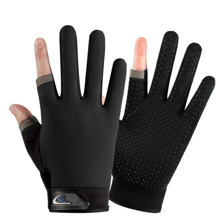 1 paire de gants de pêche QX0008 d'extérieur, anti-soleil, antidérapants, à deux doigts exposés, taille unique