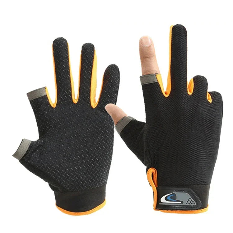 1 paire de gants de pêche QX0008 d'extérieur, anti-soleil, antidérapants, à deux doigts exposés, taille unique