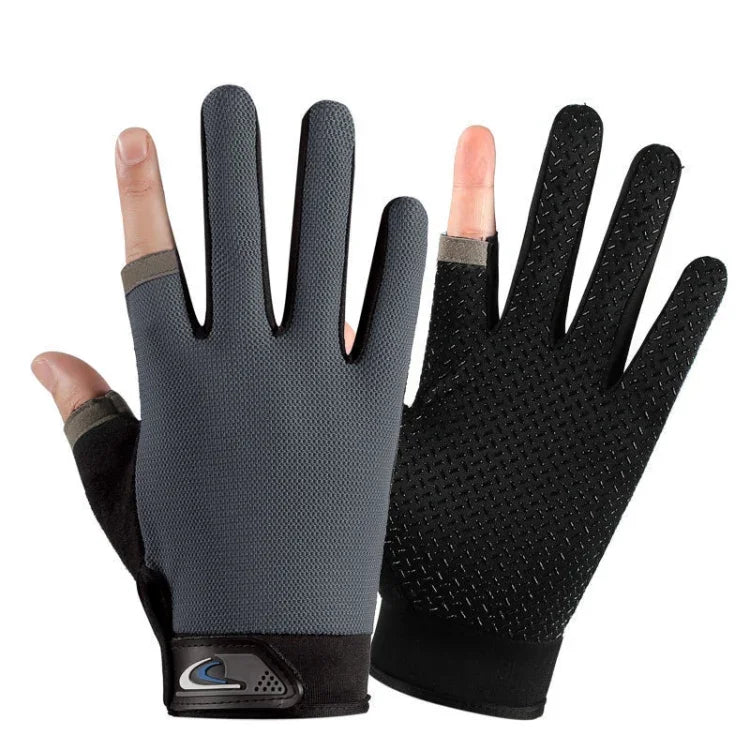 1 paire de gants de pêche QX0008 d'extérieur, anti-soleil, antidérapants, à deux doigts exposés, taille unique