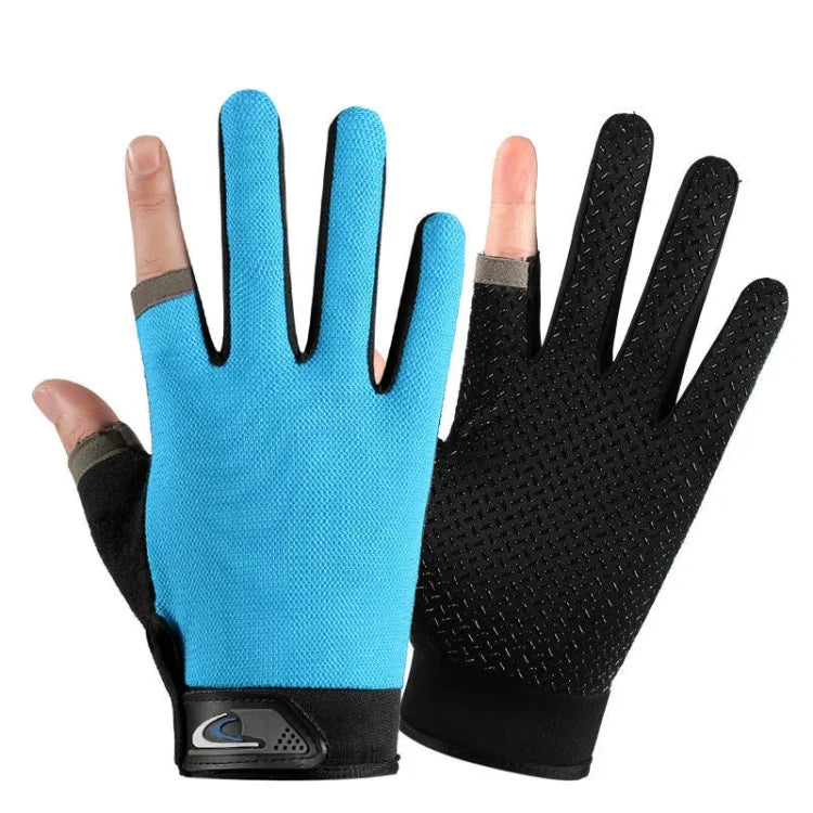 1 paire de gants de pêche QX0008 d'extérieur, anti-soleil, antidérapants, à deux doigts exposés, taille unique