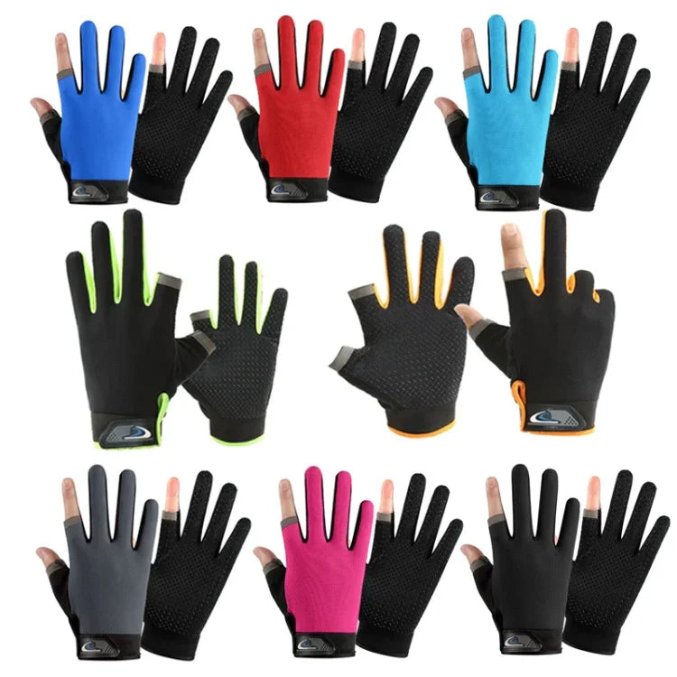 1 paire de gants de pêche QX0008 d'extérieur, anti-soleil, antidérapants, à deux doigts exposés, taille unique