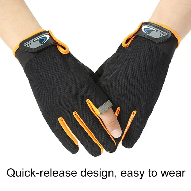 1 paire de gants de pêche QX0008 d'extérieur, anti-soleil, antidérapants, à deux doigts exposés, taille unique