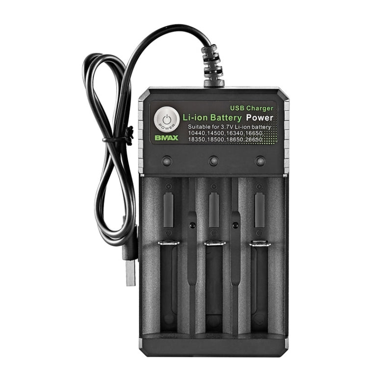 Chargeur USB BMAX 18650 3 Emplacements 3,7/4,2V Indépendant pour Batterie Lithium, 3 Emplacements USB (Noir)