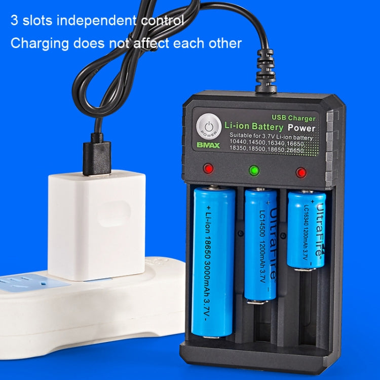 Chargeur USB BMAX 18650 3 Emplacements 3,7/4,2V Indépendant pour Batterie Lithium, 3 Emplacements USB (Noir)