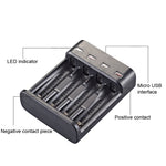 Chargeur USB Indépendant BMAX BH-804U 1,2V pour Piles Rechargeables AA/AAA 4 Emplacements, 4 Emplacements Micro USB (Noir)