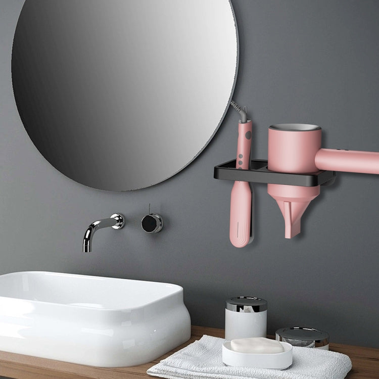 Support mural pour sèche-cheveux 2-en-1 et étagère de salle de bain, blanc, noir