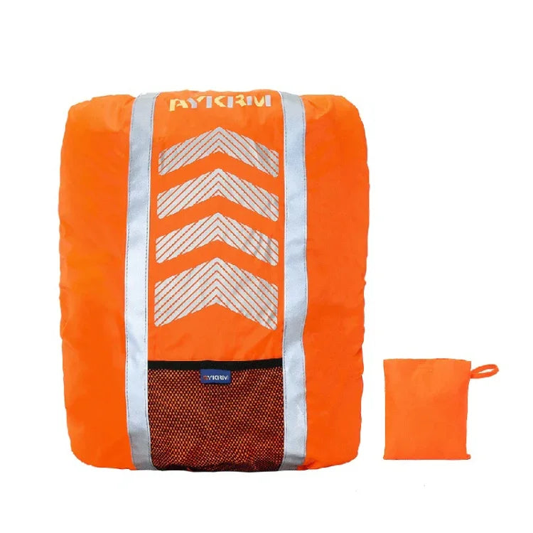 Housse de sac à dos de cyclisme AYKRM AS6-007 anti-poussière, réfléchissante et imperméable, rouge fluorescent, vert fluorescent
