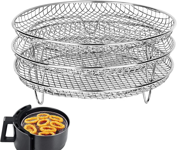 Accessoires pour friteuse à air, grille vapeur ronde à trois couches de 8 pouces, Ronde