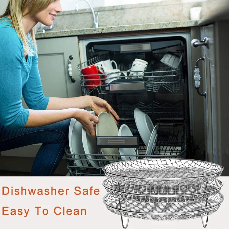 Accessoires pour friteuse à air, grille vapeur ronde à trois couches de 8 pouces, Ronde