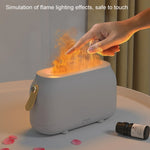 Humidificateur d'aromathérapie à flamme simulée avec lumière d'ambiance de chambre, 3 couleurs (RVB) : blanc, vert, gris.