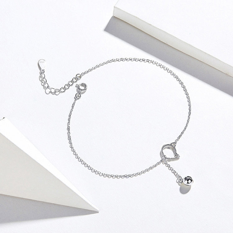 SCT003 Chaîne de cheville en argent 925 plaqué or blanc avec clochette de chat, pour femme, SCT003