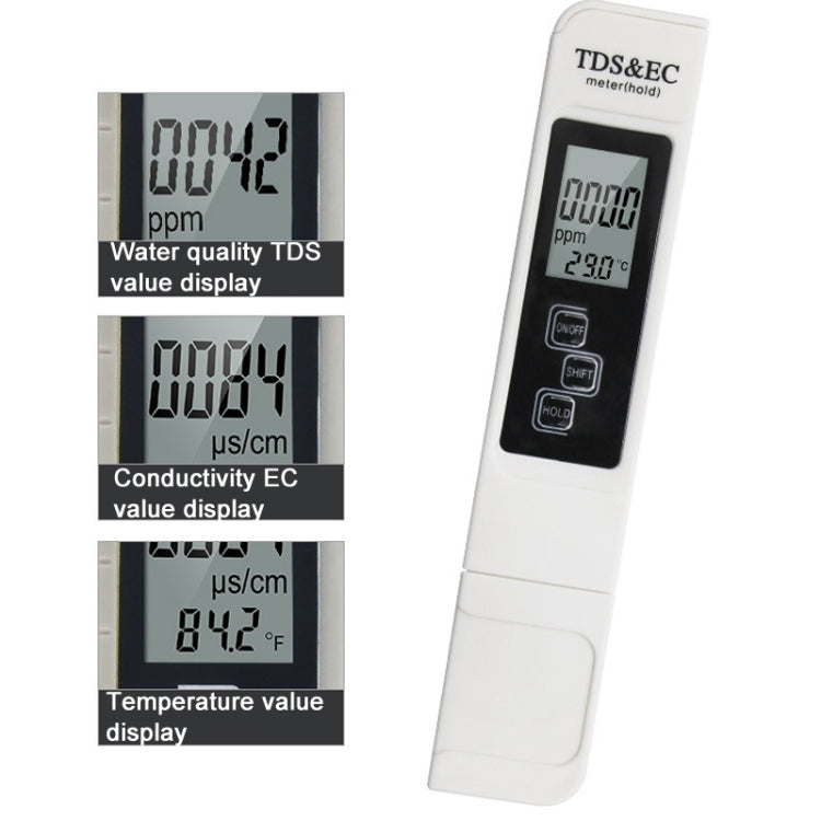 Stylo testeur de qualité d'eau TDS & EC modèle rétroéclairé, stylo testeur de conductivité, modèle rétroéclairé (blanc), modèle rétroéclairé (bleu)