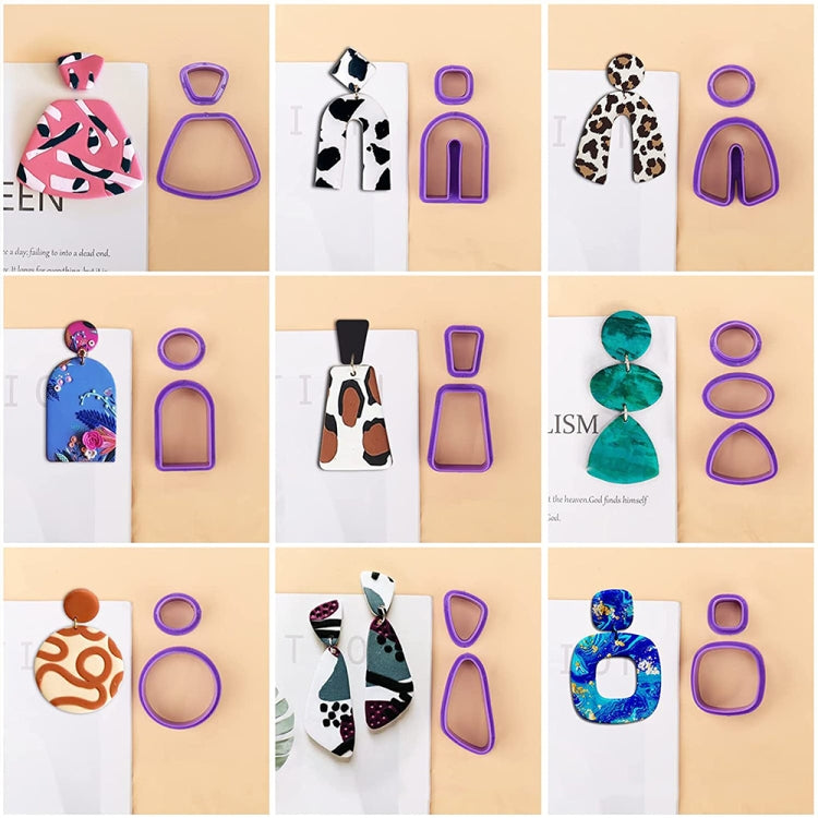 18 moules à boucles d'oreilles en argile souple 1 en 1, moules à boucles d'oreilles en argile faits à la main, 18 en 1 (violet), 18 en 1 (rose), 18 en 1 (jaune), 18 en 1 (bleu)