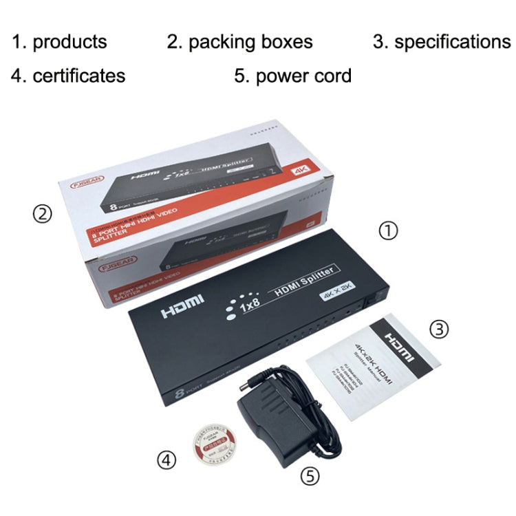 Répartiteur HDMI 8 ports FJGEAR SM4K108 4K HD audio et vidéo, prise EU, SM4K108