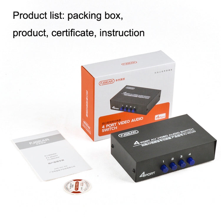 Commutateur audio et vidéo AV 4 voies FJGEAR FJ-401AV avec interface Lotus, FJ-401AV
