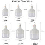 Ampoule LED rechargeable USB AB26 pour étals de marché nocturne, lampe suspendue pour camping extérieur, Puissance : 30W (Blanc), 60W (Blanc), 80W (Blanc), 100W (Blanc), 200W (Blanc), 300W (Blanc), 80W (Orange), 100W (Orange), 200W (Orange), 300W (Orange)