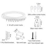 Kit de Rail à Rideaux à Cintrage Flexible pour Rail en Acier Modèle, Taille :, 3m Blanc
