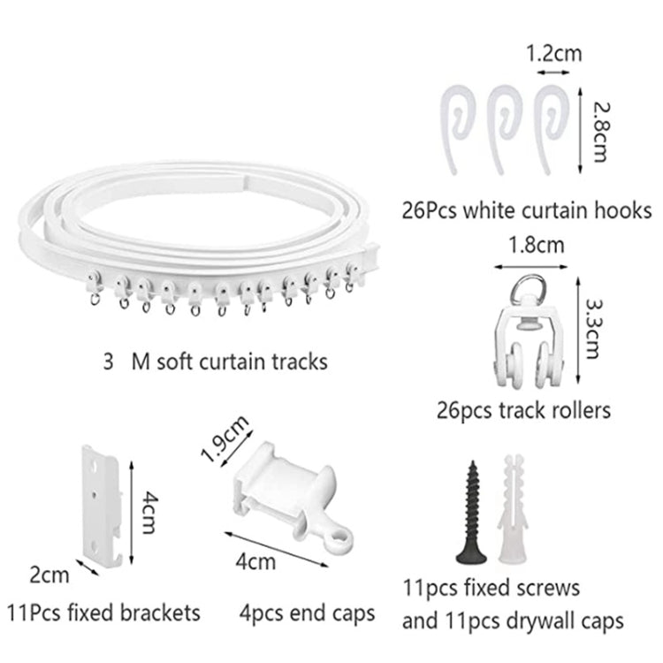 Kit de Rail à Rideaux à Cintrage Flexible pour Rail en Acier Modèle, Taille :, 3m Blanc