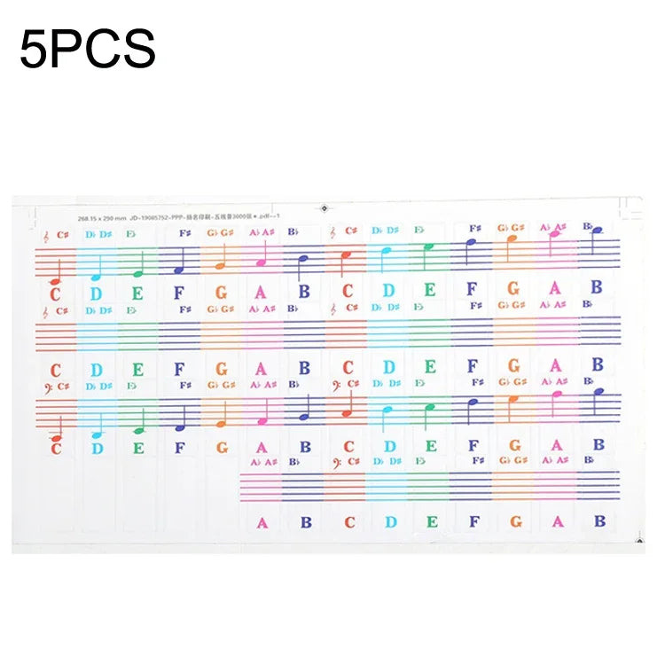 Lot de 5 autocollants de couleur pour clavier de piano enfant, accessoires pour instruments de musique, QT-005, QT-005-A, QT-0302