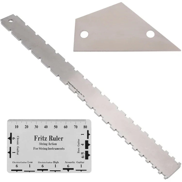 Règle de mesure en acier inoxydable GNR3 pour manche de guitare basse, Style :, Double denture + Règle de nivellement + Règle de hauteur des cordes