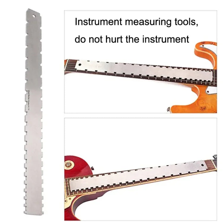 Règle de mesure en acier inoxydable GNR3 pour manche de guitare basse, Style :, Double denture + Règle de nivellement + Règle de hauteur des cordes