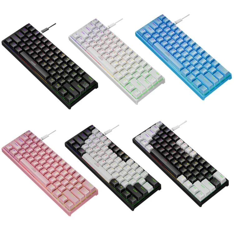 Clavier mécanique filaire de jeu LEAVEN K620 61 touches à branchement à chaud lumineux, Longueur de câble : 1,8m, Axe vert noir, Axe vert blanc, Axe vert bleu, Axe vert rose, Axe rouge noir blanc, Axe vert blanc noir, Axe vert noir blanc