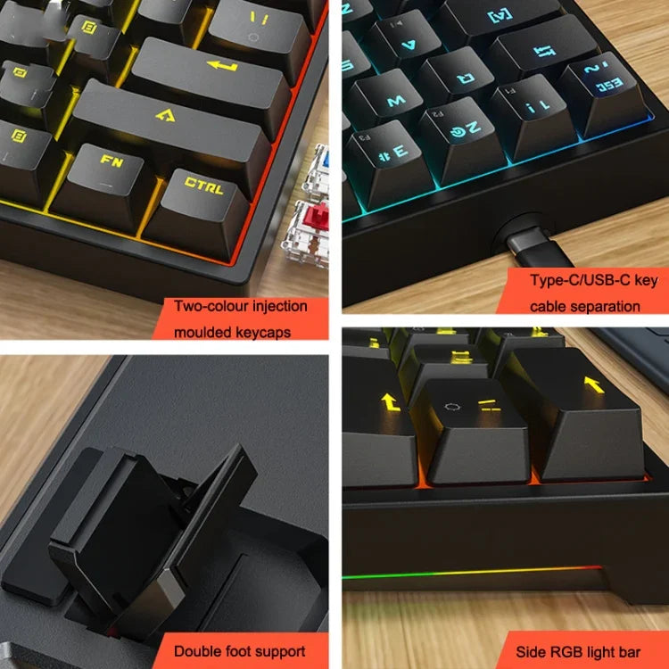 Clavier mécanique filaire de jeu LEAVEN K620 61 touches à branchement à chaud lumineux, Longueur de câble : 1,8m, Axe vert noir, Axe vert blanc, Axe vert bleu, Axe vert rose, Axe rouge noir blanc, Axe vert blanc noir, Axe vert noir blanc