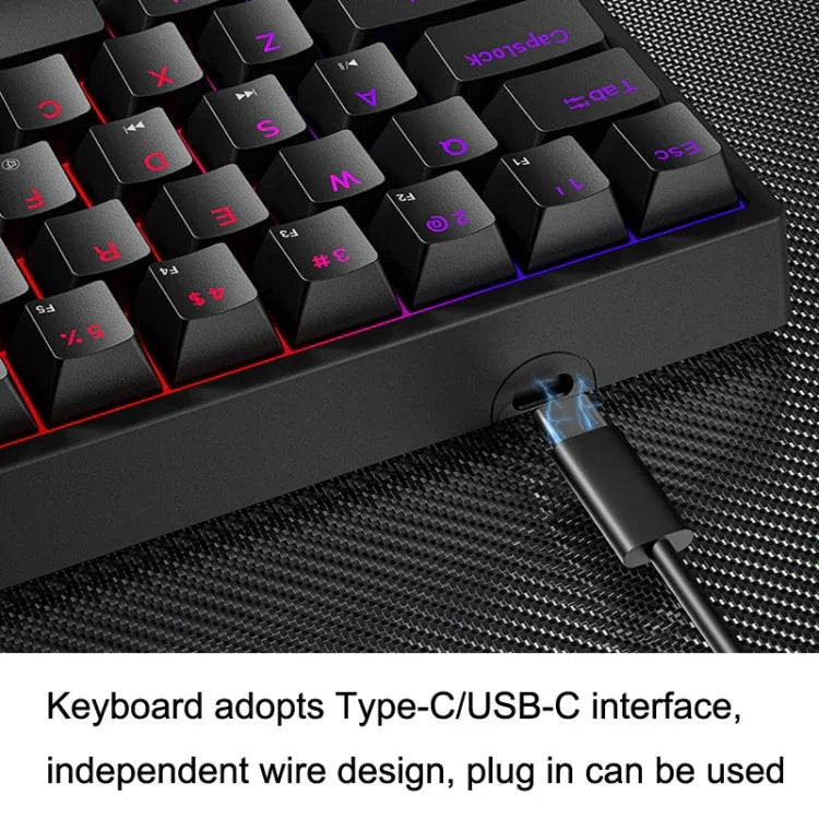 Clavier mécanique filaire de jeu LEAVEN K620 61 touches à branchement à chaud lumineux, Longueur de câble : 1,8m, Axe vert noir, Axe vert blanc, Axe vert bleu, Axe vert rose, Axe rouge noir blanc, Axe vert blanc noir, Axe vert noir blanc