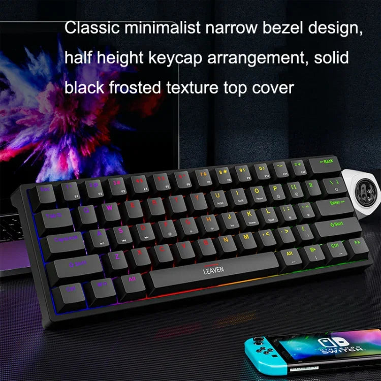 Clavier mécanique filaire de jeu LEAVEN K620 61 touches à branchement à chaud lumineux, Longueur de câble : 1,8m, Axe vert noir, Axe vert blanc, Axe vert bleu, Axe vert rose, Axe rouge noir blanc, Axe vert blanc noir, Axe vert noir blanc