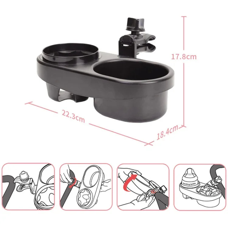 Porte-gobelet double pour poussette, support pour biberons et boîtes à goûter, J4100