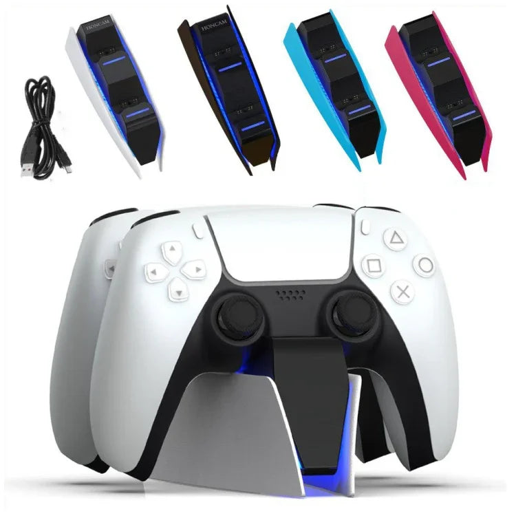 Chargeur double station d'accueil HONCAM pour manette PS5, blanc, noir, rose rouge, bleu