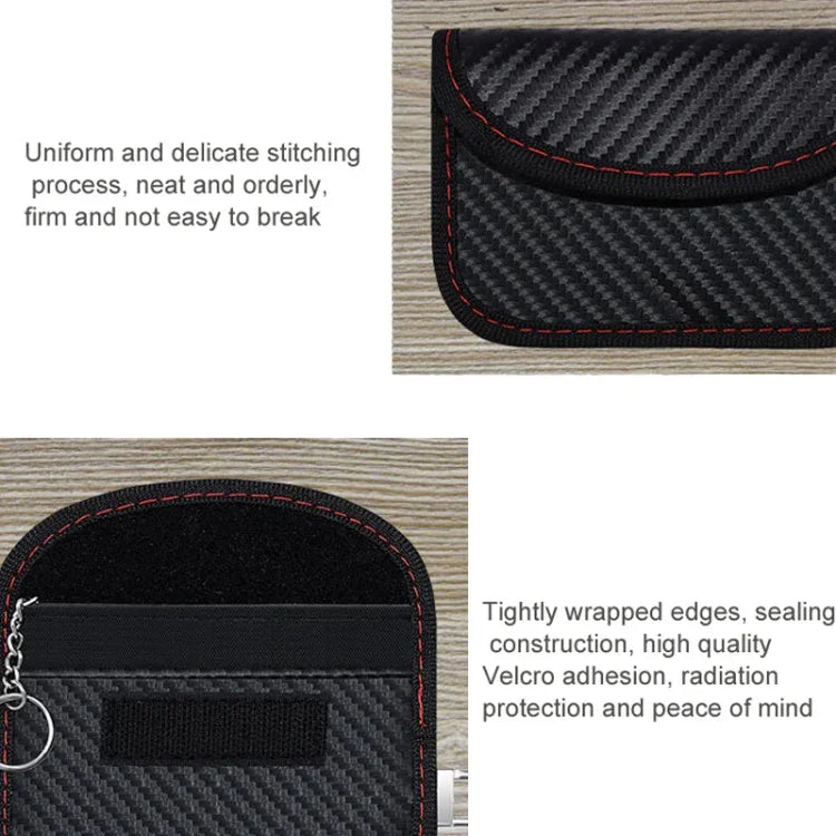 Étui pour carte RFID en fibre de carbone Sac de blindage de signal de clé de voiture anti-radiation, 10,5 x 6,5 cm, 11,5 x 7,5 cm