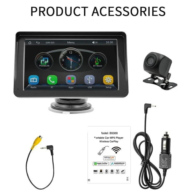 Lecteur MP5 de voiture sans fil CarPlay AHD 7 pouces, supporte l'interconnexion de téléphones portables, B5300 avec caméra
