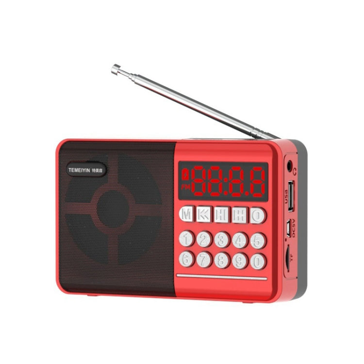 TEMEIYIN Haut-parleur radio Bluetooth avec carte d'affichage numérique LED, lecteur portable pour exercices matinaux, rouge, rouge avec lumière