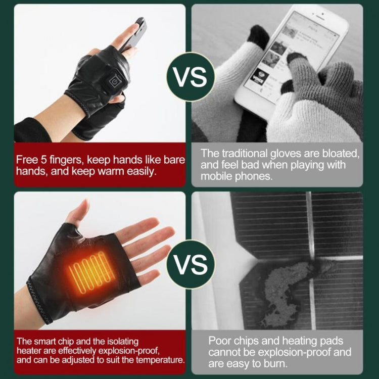 1 paire de gants chauffants électriques intelligents rechargeables à température réglable, demi-doigts, Tailles S, M, L