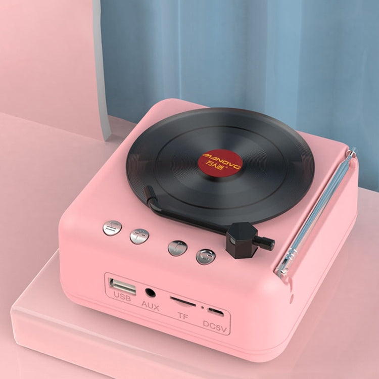 Platine vinyle Manovo H3 Macaron avec haut-parleur Bluetooth et radio stéréo rétro, rose