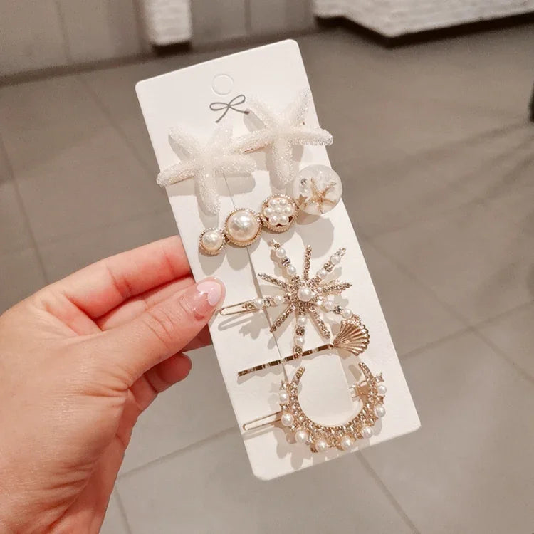 Épingle à Cheveux en Strass Perle de Mer Étoile Coiffe pour Jeunes Filles