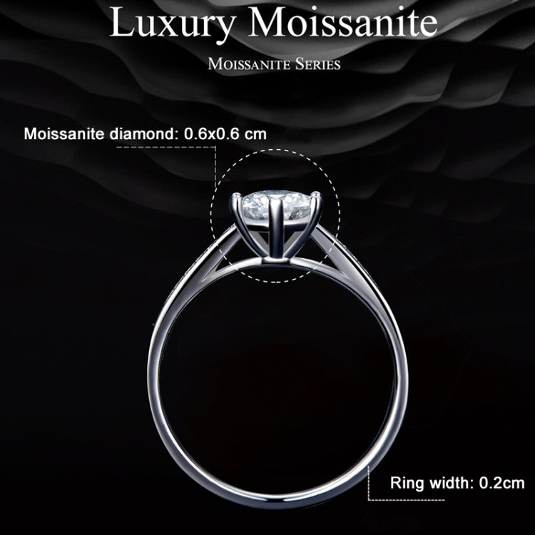 Bague Moissanite six griffes en argent sterling S925 plaqué or blanc, n°6, n°7, n°8, n°10