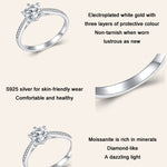 Bague Moissanite six griffes en argent sterling S925 plaqué or blanc, n°6, n°7, n°8, n°10