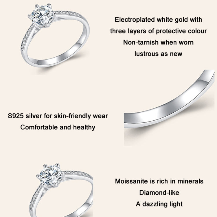 Bague Moissanite six griffes en argent sterling S925 plaqué or blanc, n°6, n°7, n°8, n°10