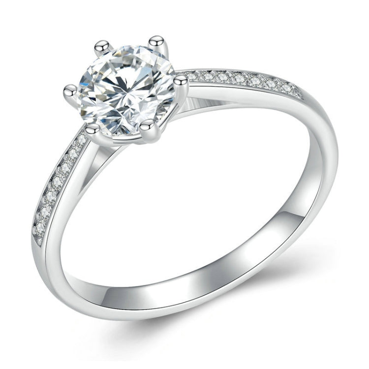 Bague Moissanite six griffes en argent sterling S925 plaqué or blanc, n°6, n°7, n°8, n°10