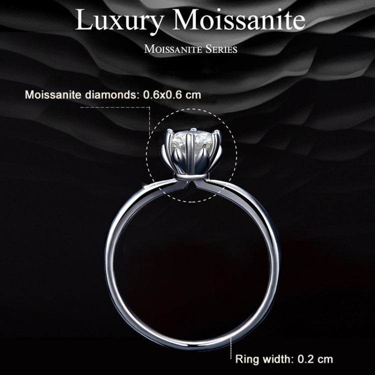 MSR006 Bague en argent sterling S925 avec moissanite à six griffes, bijou plaqué or blanc, T6, T7, T8